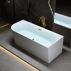 Cada de baie suport RIO 504B, Dimensiune 150x75cm/Dreapta, Culoare Alb, Deversor Auriu Lucios - Img 2