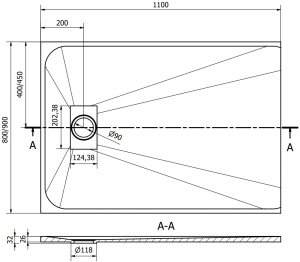 Cadita de dus Hugo 110x90 cm, albă, SMC, cu capac inox – Model 42109011-X - Img 8