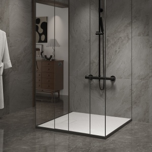 Cadita de dus JUKO Slim, Structura de piatra 80x80cm, Culoare Alb - Img 6