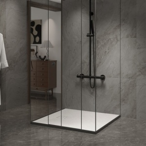 Cadita de dus RIKO Slim, Structura de piatra 90x90cm, Culoare Alb - Img 4
