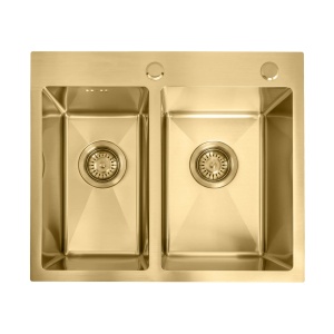 Chiuveta bucatarie cu doua cuve inox Toby Brush Gold