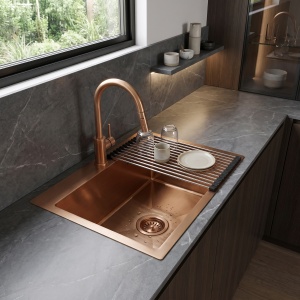Chiuveta bucatarie din inox cu accesorii Rea Leo 50 Brush Copper - Img 3