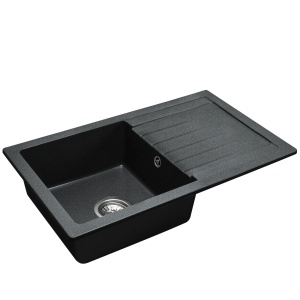 Chiuveta Bucatarie Pro GRANIT DAG BLACK, Dimensiuni 43.5 x 75 x 15 cm, 1 Cuva, Picurator Reversibil, Incastrabila, Negru cu Picatele - Img 7