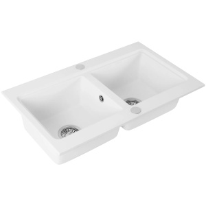 Chiuveta Bucatarie REA CADDY WHITE, Dimensiuni 80 x 46.5 x 19.5 cm, 2 Cuve, Incastrabila, Forma Dreptunghiulara, Alb - Img 9