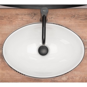 Chiuveta de blat REA SHILA, Dimensiuni 49 x 34 x 14.5 cm, Forma Ovala, Ceramica sanitara, Alb/Negru - Img 5