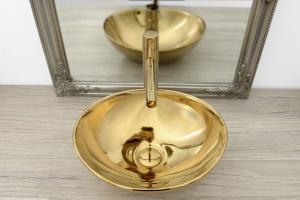 Chiuveta de blat REA SOFIA GOLD, Dimensiuni 41 x 34.5 x 15 cm, Forma Ovala, Ceramica sanitara, Auriu - Img 2