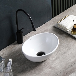 Chiuveta lavoar oval cu montaj pe blat, din ceramica alba, Lumo White Gloss 34 x 27 cm - Img 4