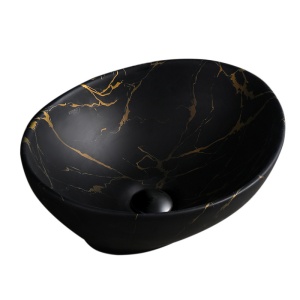 Chiuveta lavoar oval cu montaj pe blat, din ceramica neagra, Lumo Black Matt 40 x 33 cm - Img 3