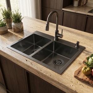 Chiuvetă pentru bucatarie din inox, neagra, Toby Black - Img 5