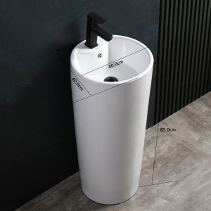 Chiuveta rotunda independenta tip piedestal din ceramica alba Lino 40 x 85 cm - Img 8