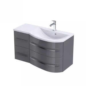 Dulap baza suspendat Oristo Opal varianta dreapta 4 sertare gri lucios 90 x 44 x 50 cm