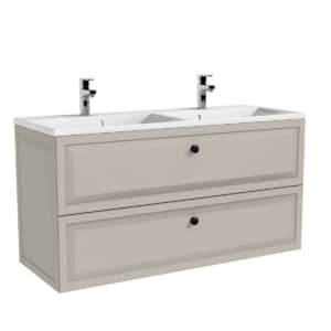 Dulap de baie suspendat Oristo Montebianco sand mat 120 x 46 cm cu 2 sertare - Img 2