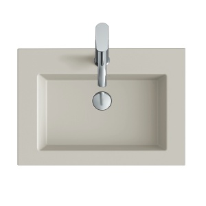 Lavoar baie incastrat din conglemerat, cu gaura baterie, bej mat, Veldman Lotus 60 x 46 cm - Img 2