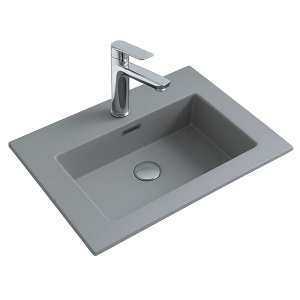 Lavoar baie incastrat din conglemerat, cu gaura baterie, gri mat, Veldman Lotus 60 x 46 cm
