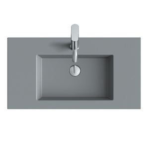 Lavoar baie incastrat din conglemerat, cu gaura baterie, gri mat, Veldman Lotus 80 x 46 cm - Img 2