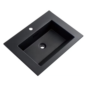 Lavoar baie incastrat din conglemerat, cu gaura baterie, negru mat, Veldman Lotus 60 x 46 cm - Img 2