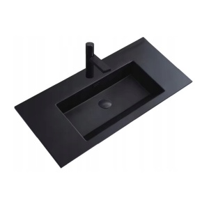 Lavoar baie incastrat din conglemerat, cu gaura baterie, negru mat, Veldman Lotus 100 x 46 cm