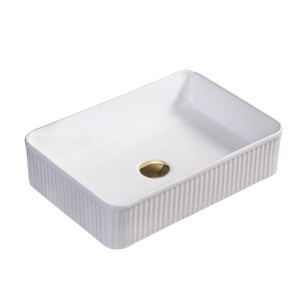 Lavoar ceramic dreptunghiular cu caneluri si cu fixare pe blat Aura White Gloss 50 x 34 cm - Img 6