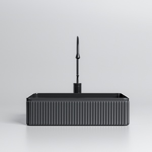 Lavoar ceramic dreptunghiular cu caneluri si montaj pe blat Aura Black Gloss 50 x 34 cm - Img 4