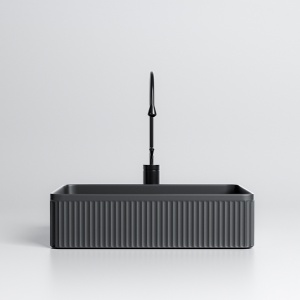 Lavoar ceramic dreptunghiular cu caneluri si montaj pe blat Aura Black Matt 50 x 34 cm - Img 4