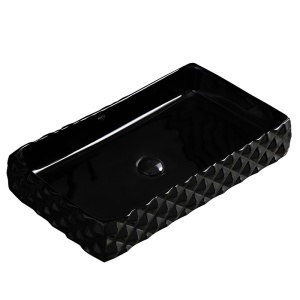 Lavoar ceramic dreptunghiular cu caneluri si montaj pe blat Pearl Black 60 x 34 cm