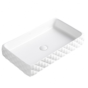 Lavoar ceramic dreptunghiular cu caneluri si montaj pe blat Pearl White 60 x 34 cm