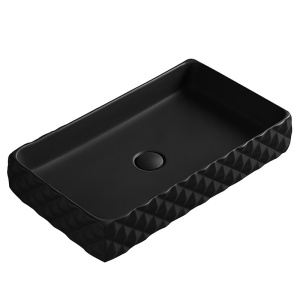 Lavoar ceramic dreptunghiular cu decoratii exterioare si montaj pe blat Pearl Black Matt 60 x 40 cm