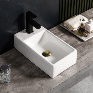 Lavoar ceramic dreptunghiular cu montaj pe blat Lucy White Gloss 46 x 25 cm - Img 12