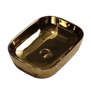 Lavoar ceramic dreptunghiular cu montaj pe blat Milo Gold Gloss 45 x 32 cm