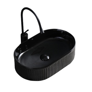 Lavoar ceramic oval cu caneluri cu montaj pe blat Elix Black Gloss 49 x 31 cm
