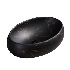 Lavoar ceramic oval cu fixare pe blat Cari Black&Marble Matt 50 x 31 cm