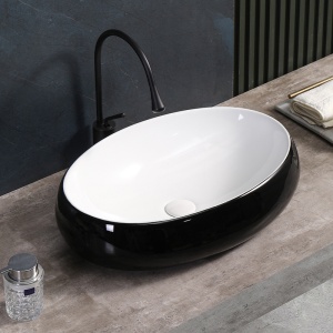 Lavoar ceramic oval cu interior alb si exterior negru si montaj pe blat Cari 50 x 31 cm - Img 7