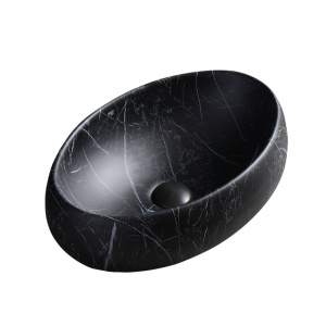 Lavoar ceramic oval cu montaj pe blat Cari Black&Marble White Matt 60 x 40 cm