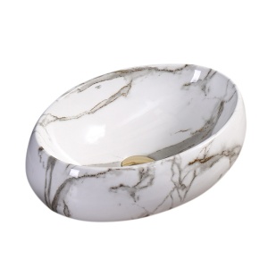 Lavoar ceramic oval cu montaj pe blat Cari White&Marble 50 x 31 cm - Img 6