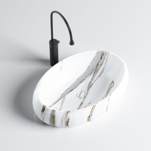 Lavoar ceramic oval cu montaj pe blat Cari White&Marble 60 x 40 cm - Img 3