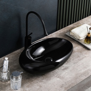 Lavoar ceramic oval cu montaj pe blat Emma Black Gloss 49 x 31 cm - Img 7