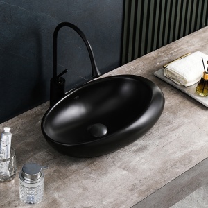 Lavoar ceramic oval cu montaj pe blat Emma Black Matt 49 x 31 cm - Img 2