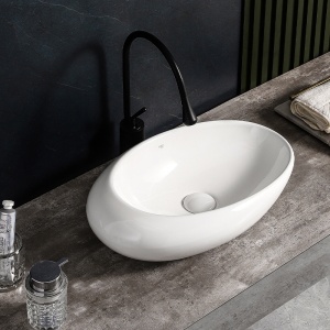 Lavoar ceramic oval cu montaj pe blat Emma White Gloss 49 x 31 cm - Img 2