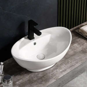 Lavoar ceramic oval cu montaj pe blat Tera White Gloss 58 x 39 cm - Img 2