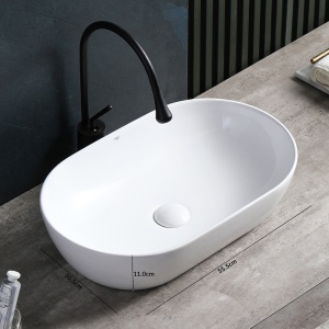 Lavoar ceramic oval cu montaj pe blat Tes White Gloss 55 x 30 cm - Img 7