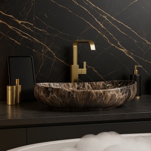 Lavoar ceramic oval din marmura maro Amore-MAR7-500, 65 x 37 cm - Img 11