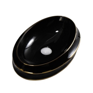 Lavoar ceramic oval negru cu linii aurii si montaj pe blat Yoko Black Gloss 60 x 40 cm - Img 15