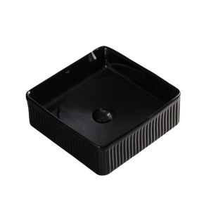 Lavoar ceramic patrat cu caneluri si montaj pe blat Aura Black Gloss 37 x 13 cm - Img 10