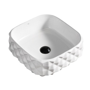 Lavoar ceramic patrat cu decoratii exterioare si montaj pe blat Pearl White 40 x 40 cm - Img 5