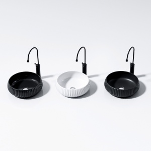 Lavoar ceramic rotund cu caneluri si montaj pe blat Naomi Black Gloss 40 x 15 cm - Img 9