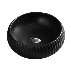Lavoar ceramic rotund cu caneluri si montaj pe blat Naomi Black Matt 40 x 15 cm - Img 8