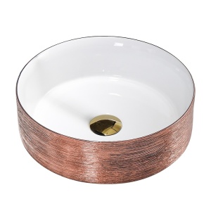 Lavoar ceramic rotund cu interior alb si exterior cupru periat cu montaj pe blat Lava 36 x 12 cm - Img 5