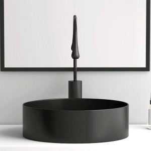 Lavoar ceramic rotund cu montaj pe blat Lava Black Matt 36 x 36 cm - Img 6