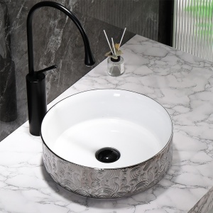 Lavoar ceramic rotund cu montaj pe blat Lava Silver 36 x 12 cm - Img 9