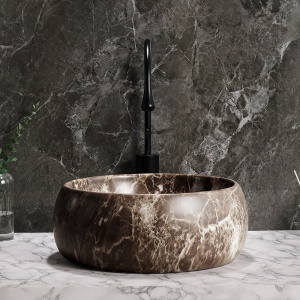Lavoar ceramic rotund cu montaj pe blat Naomi Marble Brown 40 x 15 cm - Img 4
